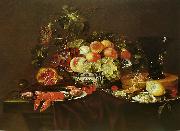 Joris van Son Crustaces  huitre et coupe de fruits avec un verre France oil painting artist